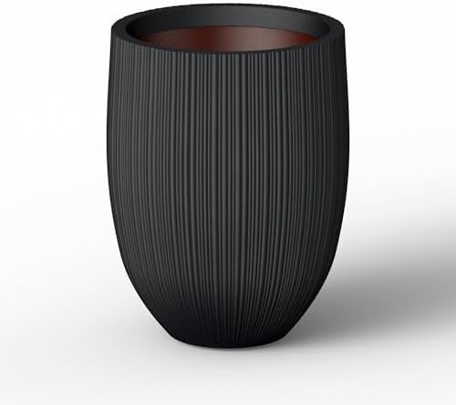 Kante Large Round Bullet Black Concrete Planter 21.7" Tall, Outdoor by Unknown