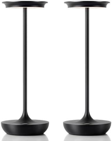 LED Rechargeable Cordless Table Lamp Battery Operated Light Set of 2 Black by Tpczqj