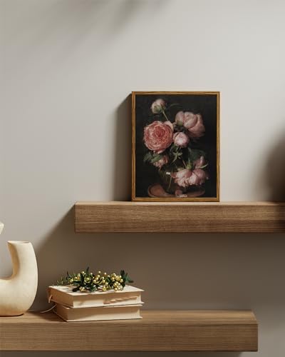InSimSea Framed Canvas Prints Art Vintage Decor, Flower Pictures Decor Aesthetic, Small Desk Shelf Decorations, Rose Floral Paintings For Bedroom Bedroom Office, 8"x10" - Image 2