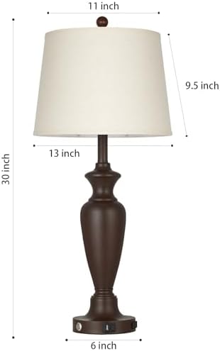 Cinyirong 30" Tall Metal Table Lamps Set of 2, Touch Control Bedside Lamps for Bedroom Nightstand, 3-Way Dimmable Farmhouse Lamp for Living Room with Charging Ports, Brown (2 LED Bulbs Included) - Image 7