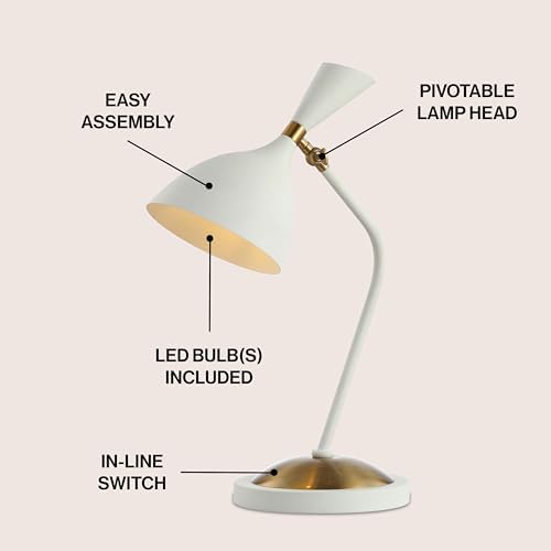 JONATHAN Y Albert 21.5" Mid-Century LED Metal Desk Lamp, White/Brass Gold - Image 2