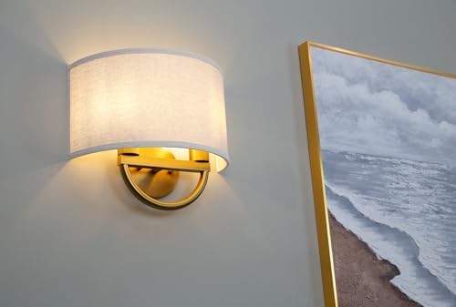 Yosoan 2-Light Linen Fabric Cloth Brass Wall Sconce Stairwell Fixture Light - Image 3