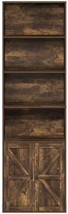 Furinno Jensen Farmhouse Style 6-Tier Book Shelf with Doors, Amber Pine - Image 7