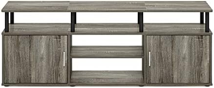Furinno Jensen Entertainment Center Stand for TV up to 70 Inch, Plastic Pole, French Oak Grey/Black/Black - Image 7