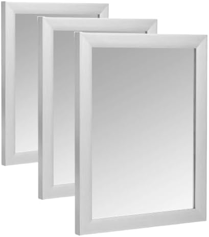 Amazon Basics Rectangular Wall Mount Mirror 16" x 20" - Standard Trim, Nickel, 20" L x 16" W (Pack of 3) by AmazonBasics