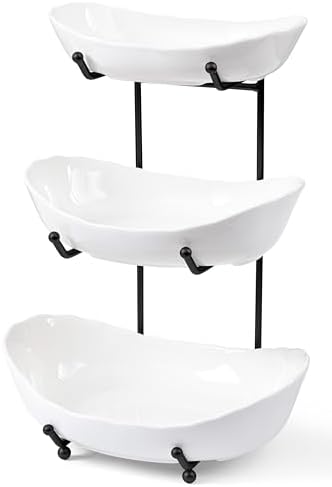 HBlife 3 Tier Fruit Bowl, Ceramic Fruit Basket for Kitchen Counter by HBlife