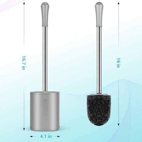 Toilet Brush and Holder Set, 2 Pack with Stainless Steel Handle Toilet Bowl Brush, Compact Toilet Scrubber Brush for Deep Cleaning Bathroom Restroom, Easy to Assemble-Grey - Image 2