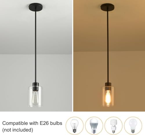 3 Pack Black Pendant Lights Kitchen Island, Modern Industrial Matte Black Hanging Light Fixtures, Adjustable Downrod Farmhouse Glass Pendant Lighting for Dining Room Bedroom Hallway Entryway - Image 6