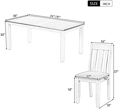 Rustic 7-Piece Kitchen Dining Table Set, Retro Solid Wood Dining Table Set for 6, Rectangle Extendable Table with 6 High Back Upholstered Chairs for Kitchen Dining Room - Image 6