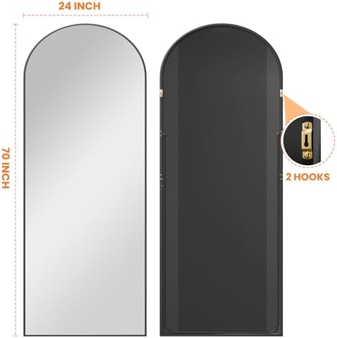 Arched Full Length Mirror, 70"x24" Standing Body Mirror for Wall, Black - Image 7