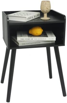 MaxSmeo Nightstand, Mid Century Black Side Table Bedroom with Storage by MaxSmeo