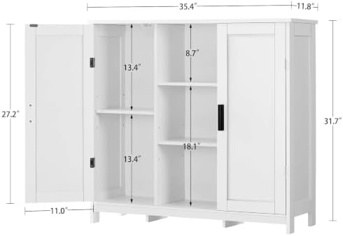 Iwell Storage Cabinet with 2 Doors and 4 Storage Shelves, Buffet Cabinet, Bathroom Cabinet for Living Room, Entryway, Home Office, White - Image 3