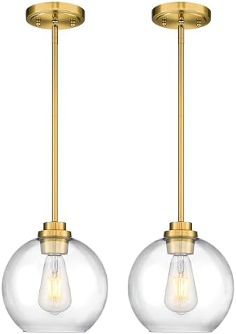 2 Pack Pendant Lights Kitchen Island, 8" Gold Pendant Light Fixtures with Globe Clear Glass Shade, Modern Brass Kitchen Island Lighting for Bathroom, AD-22280-2PL-GD by Audickic