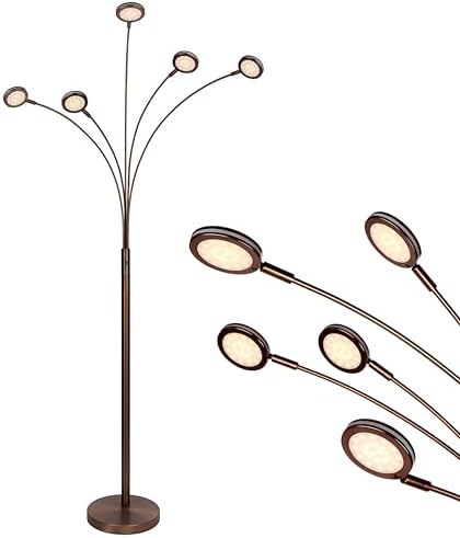 Brightech Orion Arc Floor Lamp for Living Room, Tree Floor Lamp with 5 Adjustable Arms, Multi-Head Standing Lamp with Flexible Rotating LED Lights for Bedroom, Dorm - Bright Hanging Lighting - Bronze by Brightech