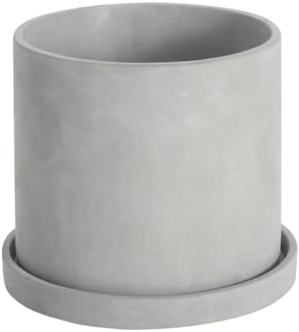 Ekirlin 7 Inch Plant Pot Indoor, Grey Cement Garden Planters with Drain Hole & Saucer Tray, Modern Succulents Containers Flower Pots for Home Decor, Outdoor, Office and Most Plants by Ekirlin