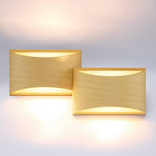 Aipsun Aluminum Modern LED Wall Sconce Hardwired Interior Wall Lights Set of 2 Wood Texture Up and Down Wall Mount Light for Living Room Bedroom Hallway Corridor Warm White 3000K(with G9 Bulbs) by Aipsun
