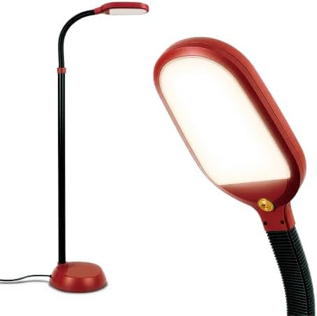 Brightech Litespan - Bright LED Floor Reading Lamp for Over Chair Crafts and Reading, Estheticians' Light for Lash Extensions, Adjustable Standing Lamp for Living Room, Bedroom, Office - Red by Brightech