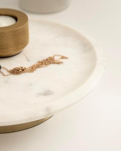 Kate and Laurel Sevienne Modern Glam Round Marble Tray, 10 Inch Diameter, White and Gold, Contemporary Scooped Pedestal Tray for Use as Entryway Tray Catchall or Small Coffee Table Tray - Image 6