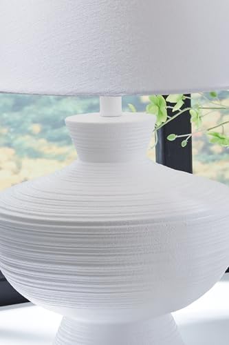 Signature Design by Ashley Harelwood Modern White Textured Table Lamp, 3-Way Switch, Plastic and Polyresin Sculptural Base with Cotton Fabric Shade, Living Room & Bedroom, Sanded White, 24" H - Image 5