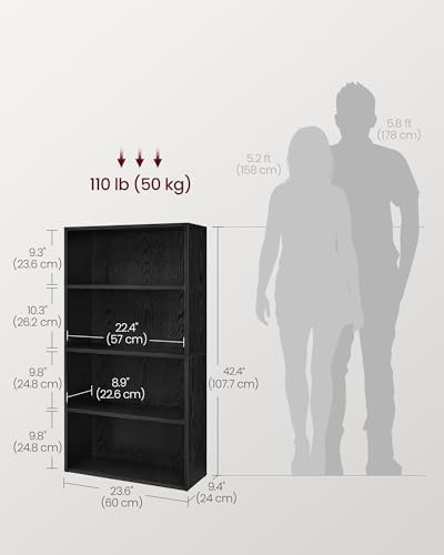 VASAGLE 4-Tier Bookshelf, Storage Organizer, 23.6 x 9.5 x 42.4 Inches - Image 3