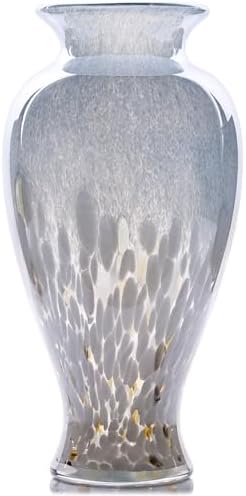 11.8" Tall Blue and White Glass Vase Beautiful Hand Blown Glass Vase Modern Art Home Decor, Wide Mouth Colorful Vases for Mantle Dining Table Centerpiece, Entryway Living Room Wedding Decoration by LINYTHER