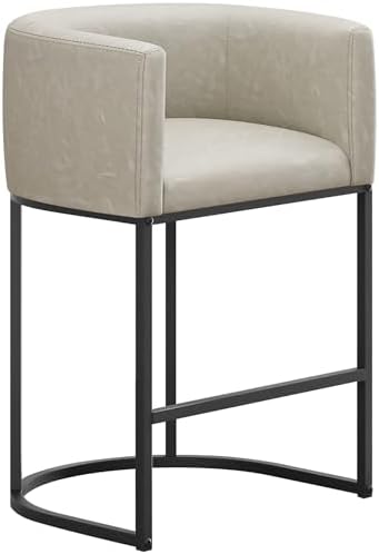 Counter Height Bar Stools for Kitchen Island, Modern Counter Stools for Dining Room, 24 Inch Seat Height Barstools with Metal Legs, Faux Leather Bar Stool with Back Footrest, Greige(White) by KRAMZMINGQualityHome