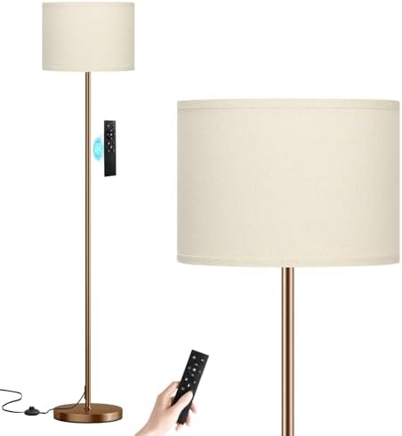 Ambimall Floor Lamps for Living Room with Remote Control and Stepless Dimmable Colors Temperature & Brightness, 9W Bulb Included(Beige Lampshade & Brown Pole) by Ambimall