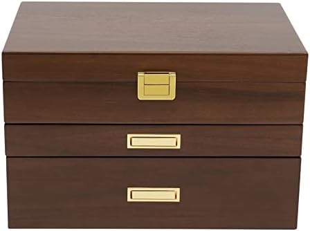 Wooden Jewelry Box for Women, 3 Layers Large Wooden Jewelry Organizer Box Watches Necklace Ring Storage Box for Women (Walnut 3 Layer) by WANLECY