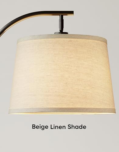 Dimmable Floor Lamp for Living Room, 65" Tall Metal Standing Lamp with LED Bulb, Mid Century Modern Arc Floor Lamp with Linen Shade for Bedroom, Reading Room, Office & Nursery, Black&Natural Color - Image 4