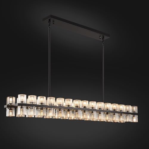 Crystal Black Rectangle Chandelier for Dining Room,L54in Dining Room Chandelier Over Table,Modern Chandelier for Dining Room,Kitchen Island, Over the Dining Table, Includes 60xG4 Bulbs by Knurldon