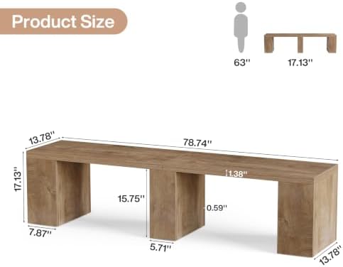Tribesigns 78.74" Extra Long Dining Bench, Farmhouse Kitchen Wood Bench - Image 2