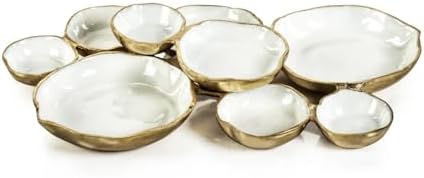 Zodax Cluster of 9 Round Gold & White Enamel Serving Bowls, 19 x 12 x 2.5in by Zodax