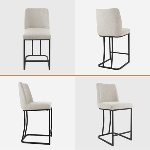 Counter Height Bar Stools Set of 2, 24 Inch Seat Height Bar Chairs for Kitchen Island, Linen Fabric Upholstered Barstools with Metal Feet for Dining Room, Beige - Image 6