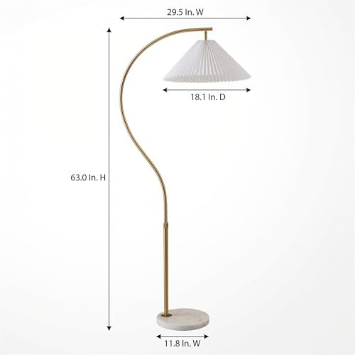 63 Inch Arc Floor Lamp with White Pleated Fabric Shade, Dimmable Standing Lamp with Marble Base, Rotatable Pivot Shade, Foot Switch,for Living Room Bedroom Office Sofa Corner. - Image 2
