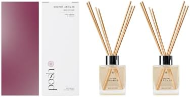 Doctor Aromas Premium Reed Diffuser Diffuser Glass Jar Set Elegant Scent for Home, Room or Bathroom and Fresh Air Scent Lasting Home Fragrance Over 90 Days (Pack of 2, Posh) by DOCTORAROMAS
