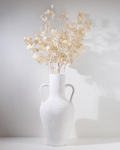 20.5in Tall Ceramic Floor Vase with Vintage Handles, White - Image 6