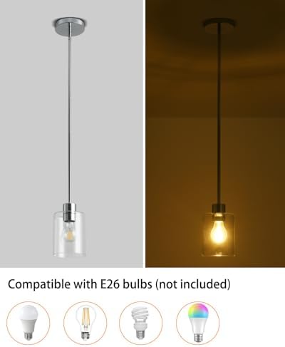 Chrome Pendant Lights Kitchen Island - Clear Glass Pendant Light Fixture Multiple Stems Rods 3 Units 12 Inch 3 Units 4 Inch (2 Pack Chrome Downrod) - Image 4