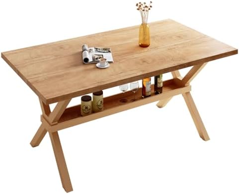 HIPIHOM 63" Oak Dining Table with Storage Shelves - Image 2