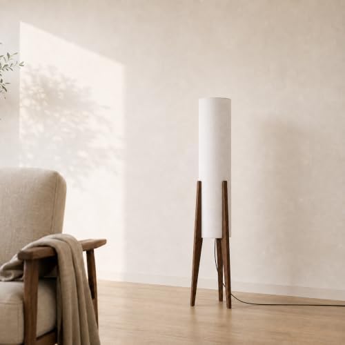 Bofea-Farmhouse Floor Lamp for Living Room & Bedroom,Walnut Wood Vintage Standings Lamp with Foot Switch, 3 Color White Fabric Tall Lamp,Decorative Tower Shade Lamp for Hotel Cafe Study - Image 6
