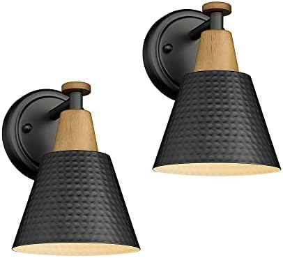 FEMILA Wall Sconces Set of 2, 1-Light Matte Black Bathroom Light Fixtures, Modern Single Vanity Light Wall Lamp with Hammered Metal Shade, 4FG59B-2 BK by FEMILA