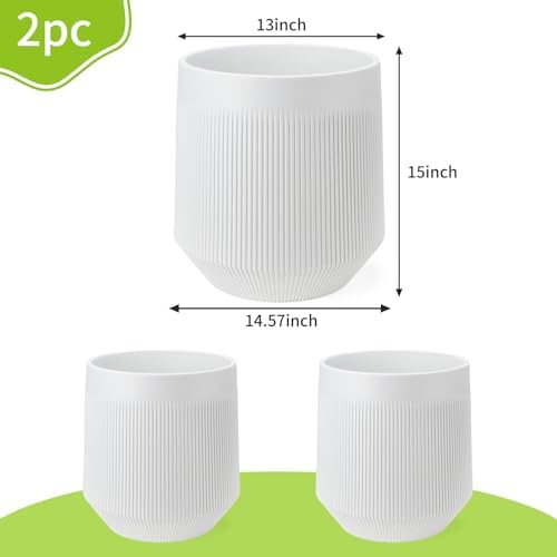 Plant Pots，Set of 2 Plastic Large Pots for Indoor Plants,Flower Pots Outdoor Planters with Drainage Hole and Seamless Saucer,(White 15Inches) - Image 5