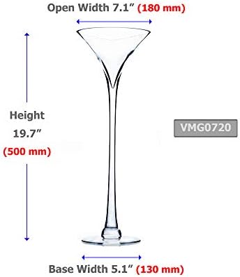 WGV Martini Glass Vase Bulk, Open 7", Height 20", Base 5", (Multiple Sizes Choices) Clear Wine Fruit Planter Floral Container, Wedding Centerpieces, Event Home Decor, 4 Pieces (VMG0720) - Image 2