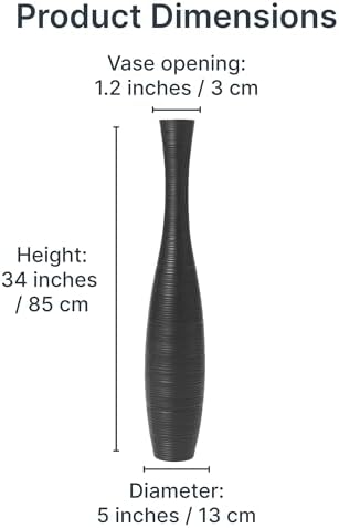 Leewadee Large Floor Vase 34 inches Mango Wood for Pampas Grass, Dried Flowers - Image 3