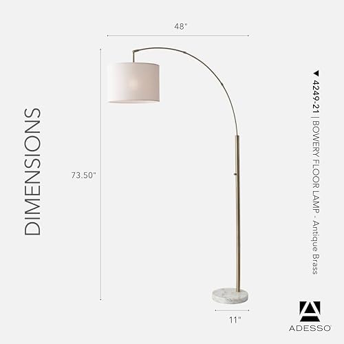 Adesso Floor Lamp, Marble & Off-White Linen, Adjustable, 73.5” - Image 6