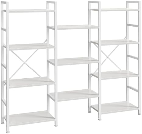 SUPERJARE Triple Bookshelf, Bookcase with 11 Open Display Shelves, Wide Book Shelf Book Case for Home & Office, 4 Tier, White by SUPERJARE