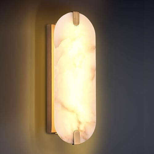 14.17in Alabaster Wall Sconces, Natural Marble Wall Light, Modern LED Alabaster Sconces for Living Room Indoor Wall Lamps for Dining Room Stairs Bedroom,Brushed Gold by DLUCE