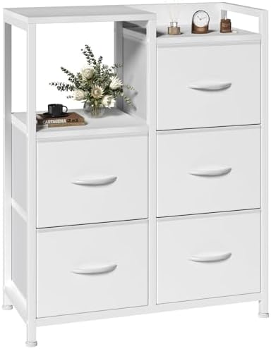 DUMOS White Dresser for Bedroom, 5 Drawer Small Fabric Closet Dresser by DumosLifestyle