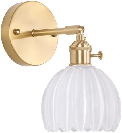 Shenmoyl Vintage Wall Sconces with White Tulip Glass Lampshade 180 Degree Adjustable Brass Sconces Hradwired Modern Wall Lighting Fixture with Switch for Bedside Bedroom Doorway by Shenmoyl