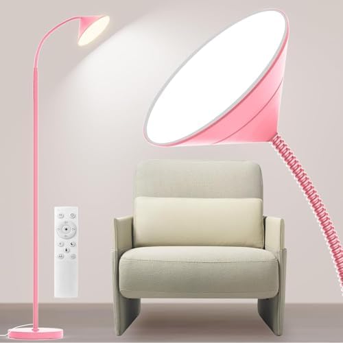 Yikuneng Dimmable LED Floor Lamp, Super Bright Reading Lamps Floor Standing lamp with Remote & Touch Control, Stepless Dimming & 2700K-6500K Color Temperature, for Living Room Bedroom Office, Pink by Yikuneng