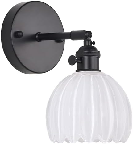 Shenmoyl Vintage Wall Sconce with White Tulip Glass Lampshade 180 Degree Adjustable Black Sconce Hradwired Modern Wall Lighting Fixture with Switch for Bedside Bedroom Doorway by Shenmoyl